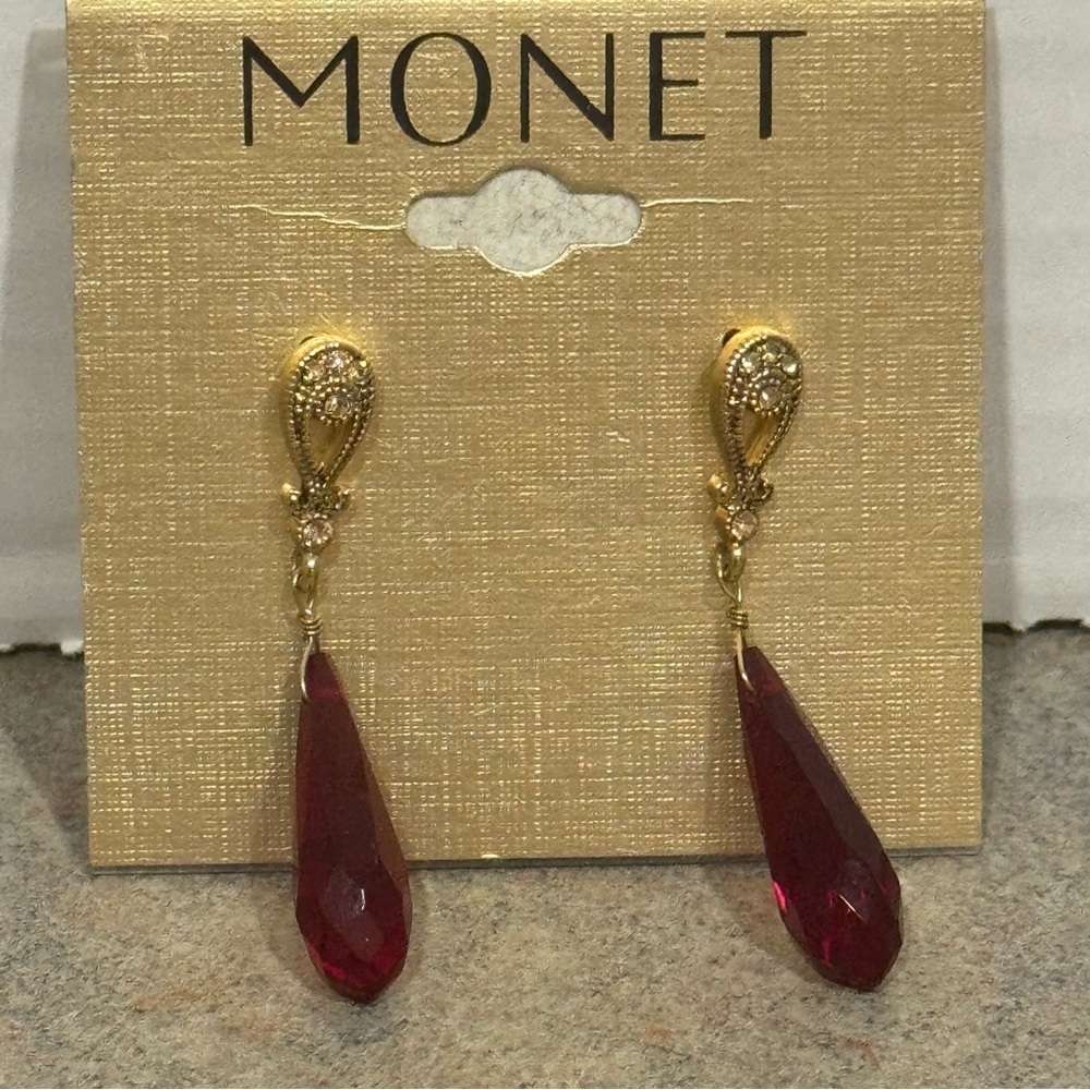 Monet Ruby Red Teardrop Earrings